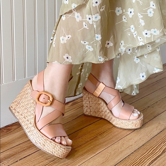 Louise et Cie Palina Platform Wedge Sandal White Rattan Size 8 - Picture 2 of 12